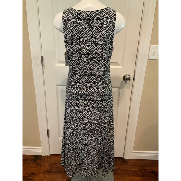 Lauren Ralph Lauren Black & White Geometric Sleeveless Trapeze Midi Dress Size M - Picture 5 of 7